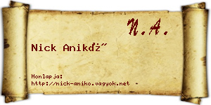 Nick Anikó névjegykártya