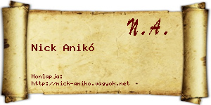 Nick Anikó névjegykártya